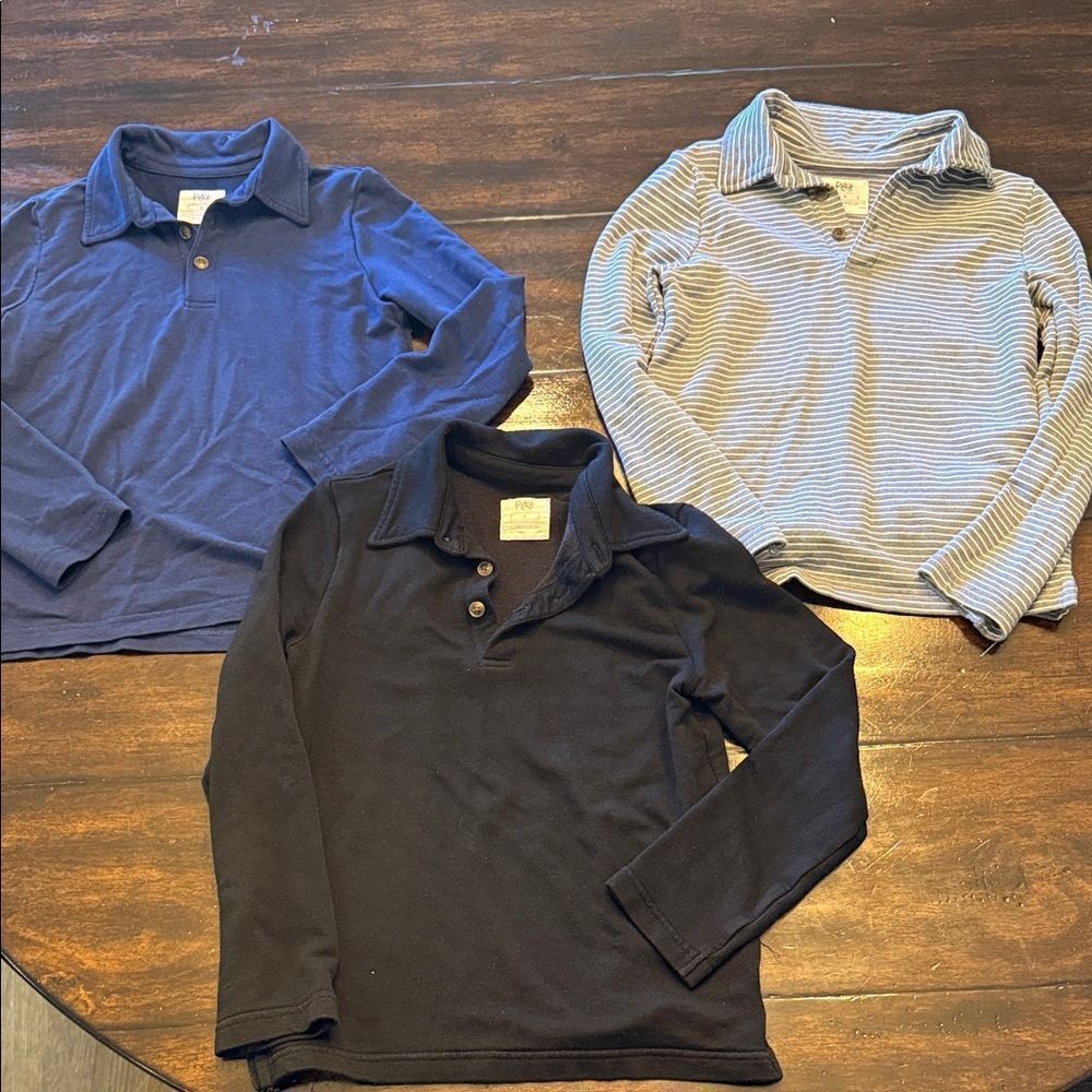 Little Sleepies Long Sleeve Polo Trio - Navy, Black, Striped